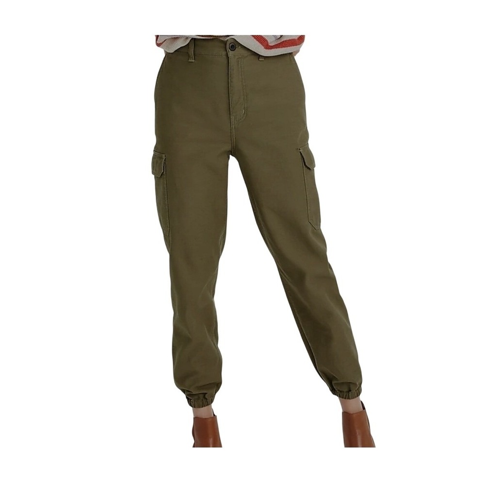 Madewell Cargo Jogger Pants Women 26 Olive Green High Rise Cotton Utility